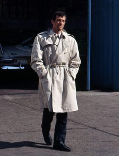 James Bond Trench Coat, Movie Characters With Trench Coats, Raincoat Aesthetic Men, Steve Mcqueen Trench Coat, Mens Long Raincoat, Vintage Trench Coat Men, Man In A Trenchcoat, Rain Trench Coat Men, Old Trench Coat Men