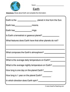 the earth worksheet with answers for students to use in their writing and reading skills