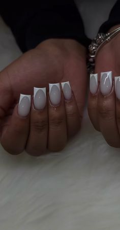 White Nail With French Tip, Short Square Nails Milky White, Nut White French Tip Nails, Short White On White French Tip Nails, Medium Milky White Nails, Nails With White Acrylic, Milky White Nails With White Tip, White French Tip With White Base, Shorties Nails White