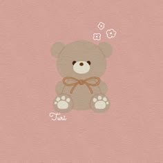 a brown teddy bear sitting on top of a pink wall with the word trust written below it