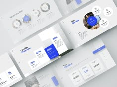 an image of a website design with blue and white colors on the front, back and side