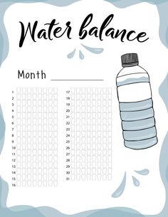 a water bottle with the month in front of it and an empty calendar on top