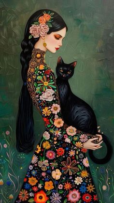 Illustration Kunst, Istoria Artei, 강아지 그림, Black Cat Art, Cat Owner, Arte Animal, Art And Illustration, 그림 그리기