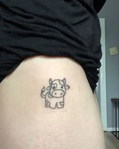 Cute Simple Cow Tattoos, Mini Cow Tattoo Ideas, Cow Tattoo Small Cute, Kawaii Cow Tattoo, Cow Tatoos Cute, Cute Small Cow Tattoos, Minimalistic Cow Tattoo, Funny Cow Tattoo