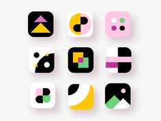 a set of nine square icons with different shapes