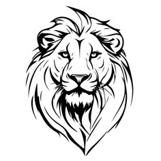 a black and white lion's head on a white background