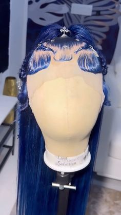 Blue Updo Wig, Dark Blue Frontal Wig, Royal Blue Wigs For Black Women, Blue Wig Hairstyles For Black Women, Unique Wig Styles, Dark Blue Lace Front Wig, Birthday Lace Front Hairstyles, Creative Wig Styles, Exotic Wig Hairstyles