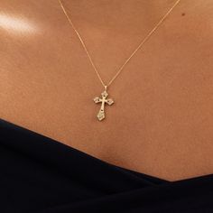 "1- P R O D U C T ∙ D E S C R I P T I O N This 14k gold cross necklace is a beautiful and timeless piece of jewelry, perfect for everyday wear or special occasions. The 14k gold material offers a stunning shine and durability, ensuring that this necklace will last for years to come. The cross design adds a touch of elegance and spirituality, making it a thoughtful gift for anyone who values faith. 2- P R O D U C T ∙ D E T A I L S Diamond quality: * Diamond carat: 0.06 ct. * Clarity: SI2 * Color: Golden Cross Jewelry, Cross Gold Necklace Womens, Cross Necklace Womens Gold, Real Gold Cross Necklace For Women, Elegant Cross Necklace, Real Gold Cross Necklace, Vintage Gold Cross Necklace, Crucifix Necklace Aesthetic, Vintage Cross Jewelry