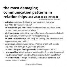 mymentalhealthspace on September 29, 2022: "Today i am introducing the 4 most common unhealthy communication patterns that lead to unhappy relationships according to research from D...". Communication In Relationships, Healing Relationships, Communication Relationship, Relationship Lessons, Relationship Therapy, Best Marriage Advice, Healthy Communication, Relationship Psychology, Healthy Relationship Tips