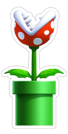 a green potted plant with a red and white flower in it's center