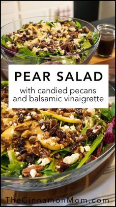 a salad with candied pecans and balsamic vinaigrete