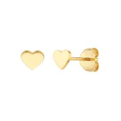 14K Yellow Gold Women's Heart Shaped Flat Stud Earrings. These simple 14K yellow gold studs will never go out of style. The flat heart studs are a fun piece that perfectly pairs with any outfit. Secures on a post back. Size: one size.  Gender: female.  Age Group: adult. Classic Gold Pierced Heart Earrings, Classic Pierced Gold Heart Earrings, Classic Gold Earrings For Valentine's Day, Tarnish Resistant Yellow Gold Sterling Silver Heart Earrings, Classic Gold Heart Earrings For Anniversary, Yellow Gold Heart Earrings Tarnish Resistant, Yellow Gold Heart Earrings In Sterling Silver, Tarnish Resistant Yellow Gold Heart Earrings, Valentine's Day Yellow Gold-plated Earrings