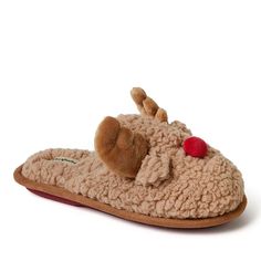 Kick back, relax, and celebrate the holidays in style with these charming Kid's Dearfoams Reindeer Scuff Slippers! How do you accessorize? Check out our ACCESSORIES GUIDE for essential tips to elevate your style with must-have accessories.SHOE FEATURES Indoor/outdoor outsole Non-skid soleSHOE CONSTRUCTION Polyester upper material Polyester lining TPR outsole Memory foam-padded footbed Memory foam insoleSHOE DETAILS Machine wash, dry flat Imported Round toe Slip-on silhouette Size: 11-12. Color: Accessories Guide, Classic Slippers, Reindeer Antlers, Charming Man, Customer Appreciation, Cozy Flannel, Red Nose, Kick Backs, Lining Fabric