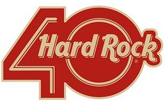 the logo for hard rock's 40 year anniversary celebration is shown in red and white