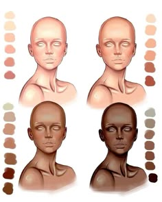 three different types of heads with various colors