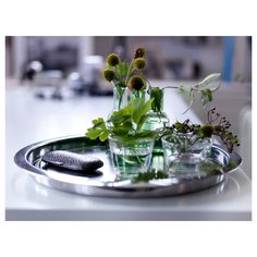 a tray with some flowers on top of it