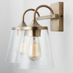 an image of a bathroom light with two lights on it's side and one light attached to the wall