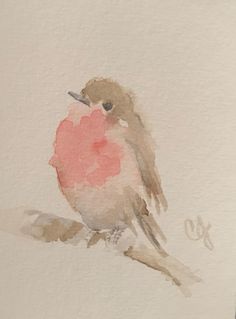 a watercolor painting of a bird sitting on a branch