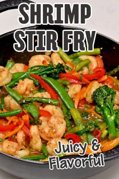 Shrimp stir fry in a large pan. Eggplant Stir Fry, Stir Fry Shrimp Recipes, Perfect Quinoa, Cajun Shrimp Pasta, Oven Baked Salmon, Shrimp Stir Fry, Juicy Shrimp, Best Seafood Recipes, Veggie Stir Fry