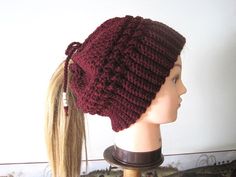 Ponytail Hat PATTERN, Crochet Ponytail Beanie PATTERN, Women's Beanie Messy Bun Hat