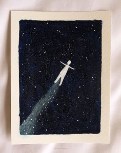 a drawing of a person flying through the sky