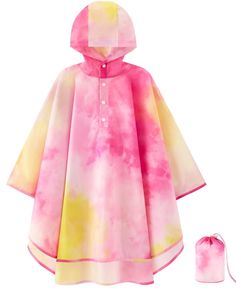 PRICES MAY VARY. UNIQUE DESIGN: The Kids Rain Poncho has a dreamy gradient of pink and yellow. The vibrant color and dreamy design will make your kids the center of attention. Kids will love this raincoat. WATERPROOF AND WINDPROOF: The rain suit is made of polyester, breathable and quick-drying, and has windproof buttons on the cuffs and hat for warmth and comfort. PERFECT GIFT: Our raincoat is specially designed for kids. No rain will stop the kids and they will always be ready for all the dail Hooded Multicolor Raincoat For Rainy Weather, Multicolor Hooded Raincoat For Rainy Weather, Hooded Multicolor Raincoat, Pink Waterproof Long Sleeve Raincoat, Pink Waterproof Raincoat For Spring, Pink Raincoat For Outdoor Spring Activities, Pink Spring Raincoat For Outdoor, Pink Spring Outdoor Raincoat, Multicolor Hooded Raincoat For Spring