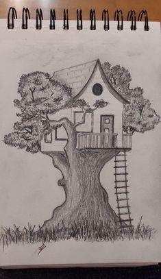 a drawing of a tree house on top of a tree