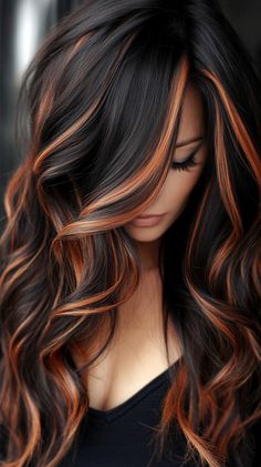 💁‍♀️💖 Must-Try Light Autumn Hair Color fall hair colors copper highlights | Exclusive Phenomeno... Ombre Hair Color Dark Brown, Brown Hair With Red And Blonde Highlight, Hairstyles Color Ideas, Grey And Black Hair, Blonde Highlights On Black Hair, Autumn Hair Color, Fall Hair Colors Copper, Dark Brown Hair With Highlights