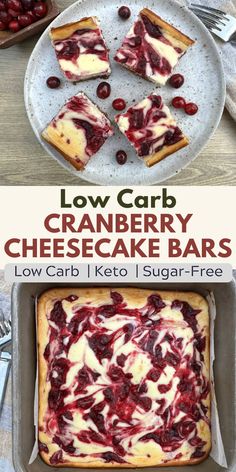 low carb cranberry cheesecake bars in a pan