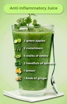 a green smoothie in a tall glass with ingredients labeled on the top and bottom