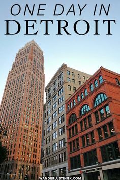 the cover of one day in detroit, featuring tall buildings and an intersection with traffic