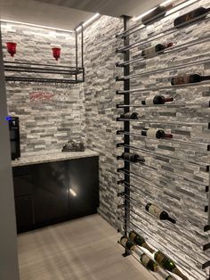 a wine rack in the corner of a room