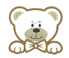 a teddy bear with a bow tie on it's chest is shown in this embroidery design