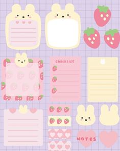 a set of stationery paper with cute animals and strawberrys on the top one