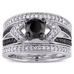 a black and white diamond ring set