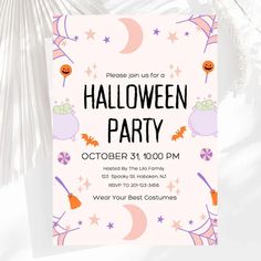 a halloween party flyer with bats and witches