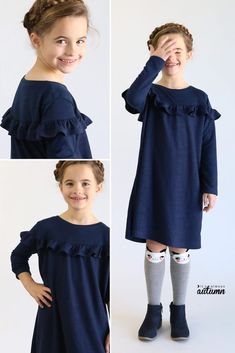 Get the free sewing pattern for this girls ruffle dress in size 7/8. Child Dress Pattern Free, Easy Girls Dress Pattern, Kids Clothes Sewing Patterns, Ruffled Dress Pattern, Girls Dress Pattern Free, Dress Sewing Patterns Free, Beginners Sewing, Girls Ruffle Dress, Girls Winter Dresses