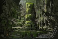 an image of a fantasy forest scene with stairs