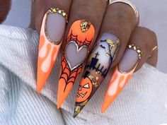 Nail Art Orange, Neon Orange Nails, Orange Nail Art, Unghie Sfumate, Fall Nail Art Designs