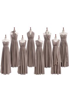 the different types of bridesmaid dresses on mannequins are shown in this image