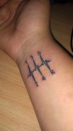 a person's arm with a heartbeat tattoo on the left side of their wrist