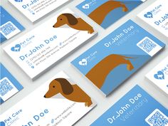 several business cards designed to look like a dachshund