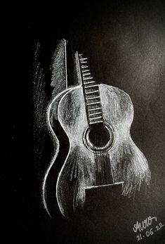 a black and white drawing of an acoustic guitar