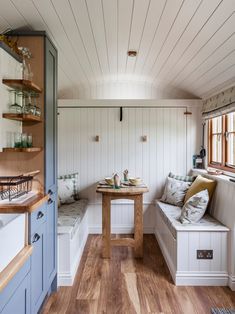 the kitchen is clean and ready to be used as a breakfast nook for two