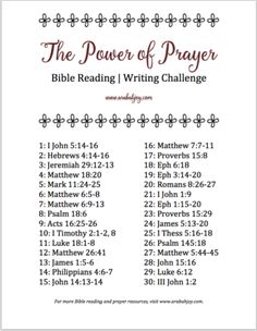 the power of prayer bible reading writing challenge printable for kids and adults to use