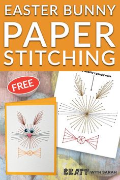 the easter bunny paper stitching pattern is shown on top of an orange and white background