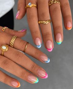 Nails And Rings, Preppy Nails, Pastel Nail Art, Teen Nails, Multicolored Nails, Beachy Nails, April Nails, Cute Simple Nails