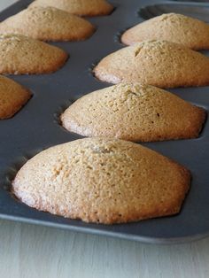 muffins are lined up in a baking pan