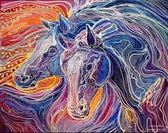 an image of two horses with different colors and patterns on their faces, as well as text