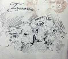 a drawing of two sheep in front of a white background with the words trocne written on it